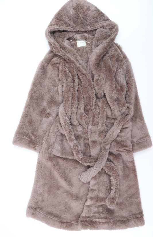 Marks and Spencer Women Brown Fleece Hooded Belted Robe M