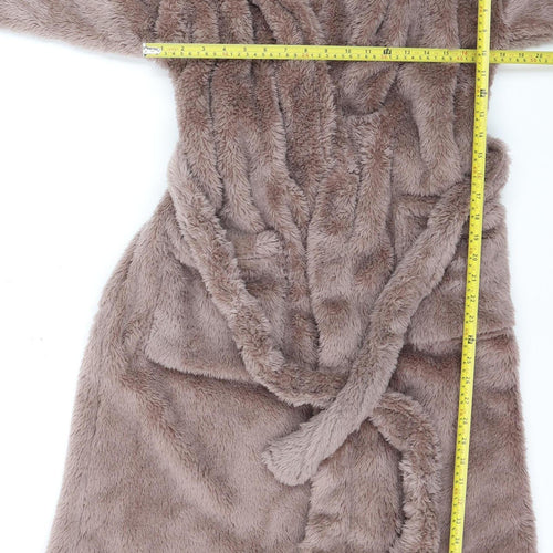 Marks and Spencer Women Brown Fleece Hooded Belted Robe M