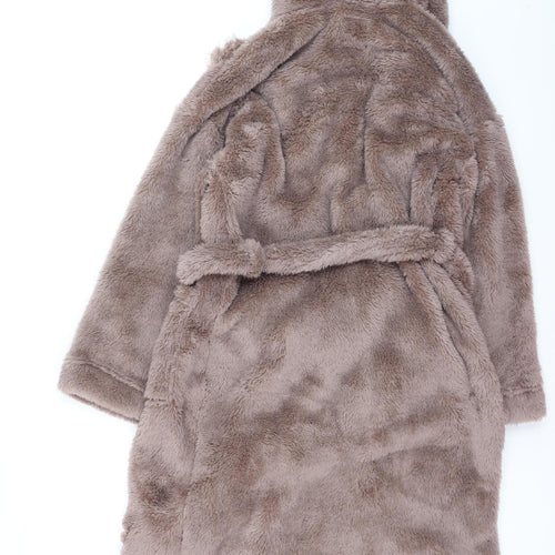 Marks and Spencer Women Brown Fleece Hooded Belted Robe M