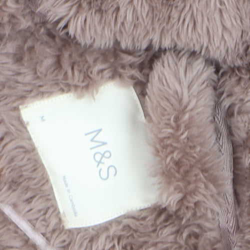 Marks and Spencer Women Brown Fleece Hooded Belted Robe M