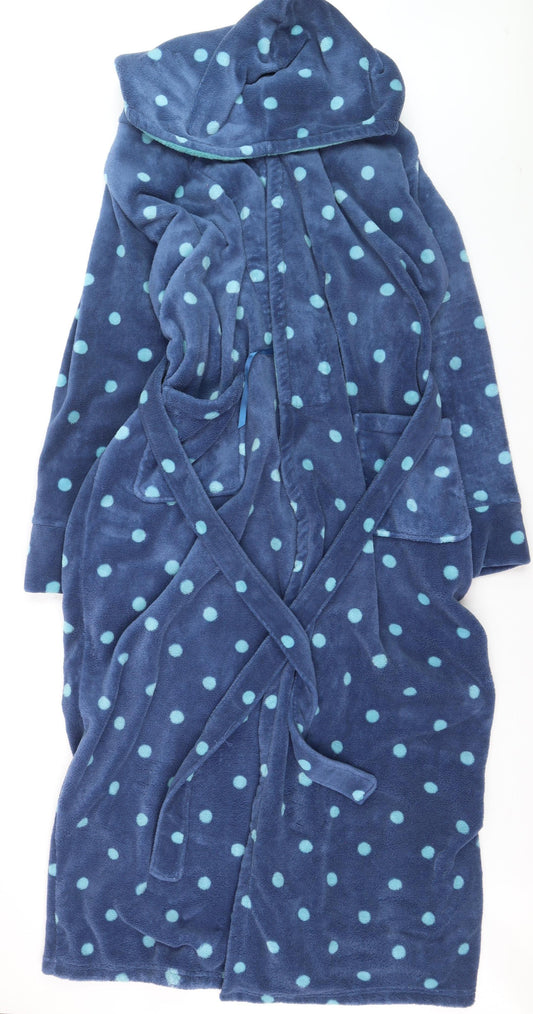 Long Tall Sally Women’s Blue Polka Dot Fleece Robe M Tall Hooded Belted