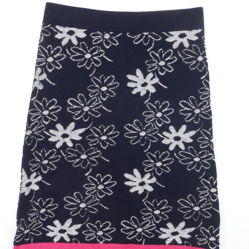 White Stuff Women's Blue Floral Knit Pencil Skirt Size 10