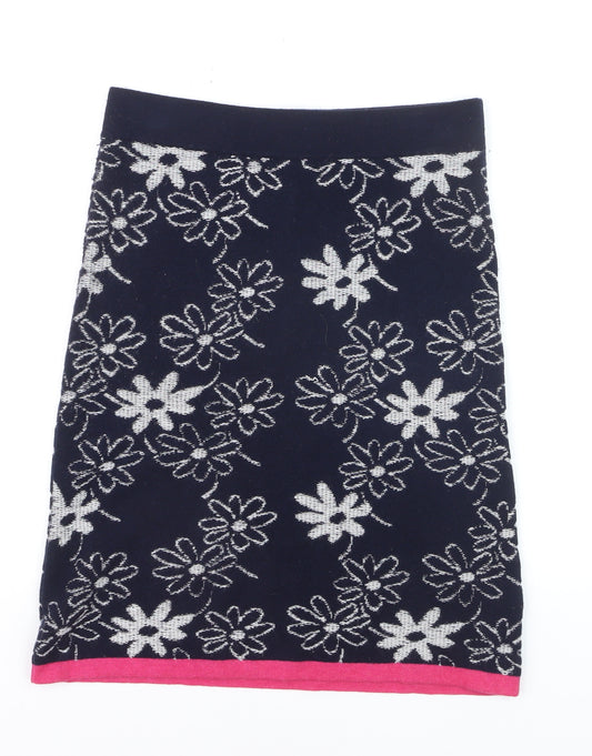 White Stuff Women's Blue Floral Knit Pencil Skirt Size 10