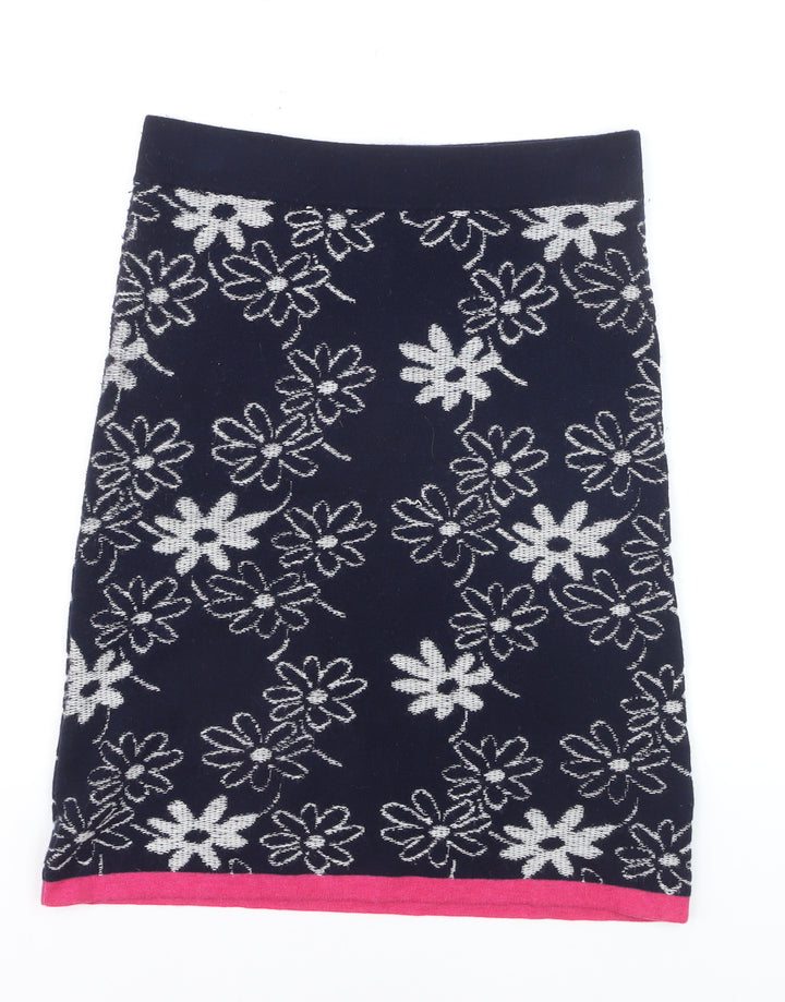 White Stuff Women's Blue Floral Knit Pencil Skirt Size 10