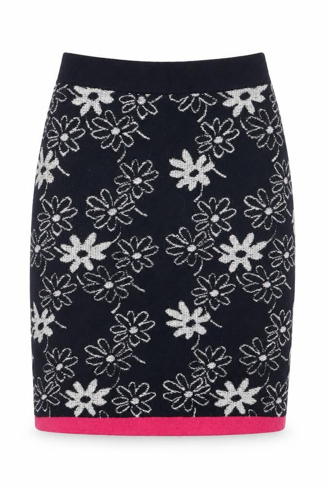 Front view of White Stuff Women's Blue Floral Knit Pencil Skirt, size 10
