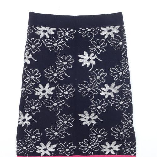 White Stuff Women's Blue Floral Knit Pencil Skirt Size 10