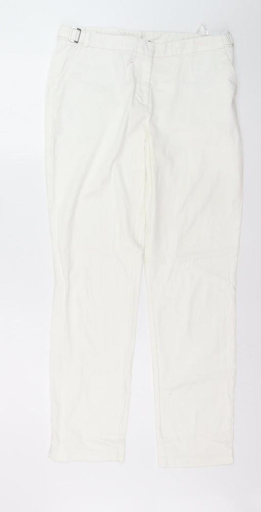 Dorothy Perkins Women's White Cotton Stretch Straight Trousers Size 12