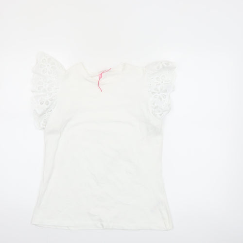 Savida Womens White Flutter Sleeve Cotton T-Shirt Size 12