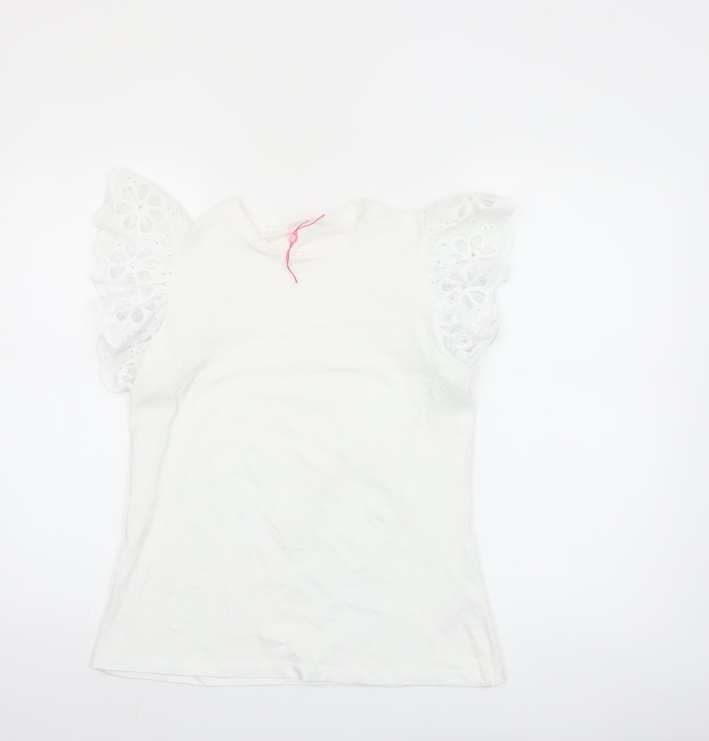 Savida Womens White Flutter Sleeve Cotton T-Shirt Size 12