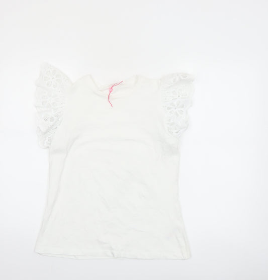 Savida Womens White Flutter Sleeve Cotton T-Shirt Size 12