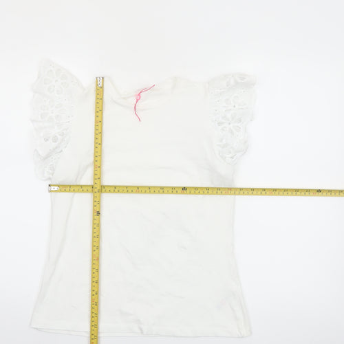 Savida Womens White Flutter Sleeve Cotton T-Shirt Size 12
