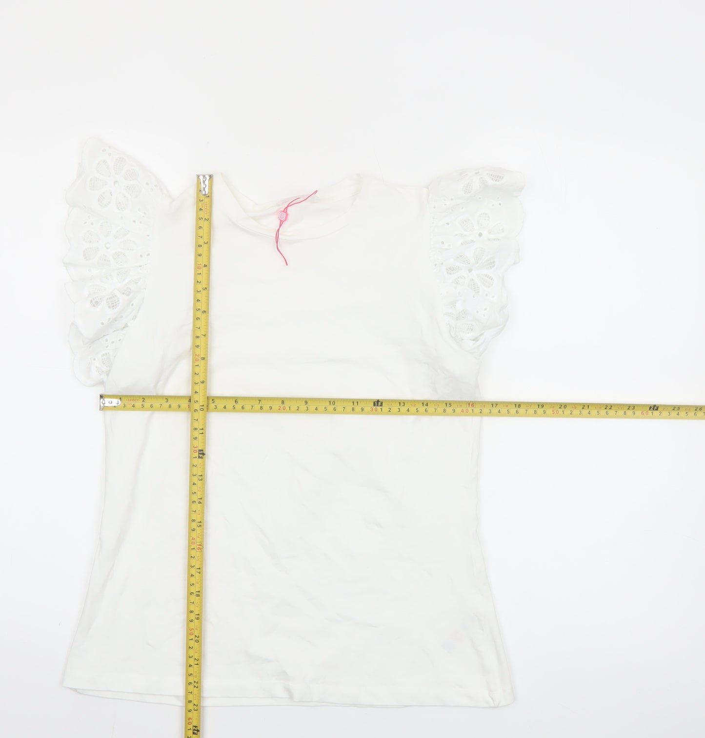 Savida Womens White Flutter Sleeve Cotton T-Shirt Size 12