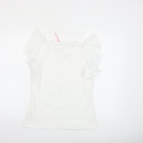 Savida Womens White Flutter Sleeve Cotton T-Shirt Size 12