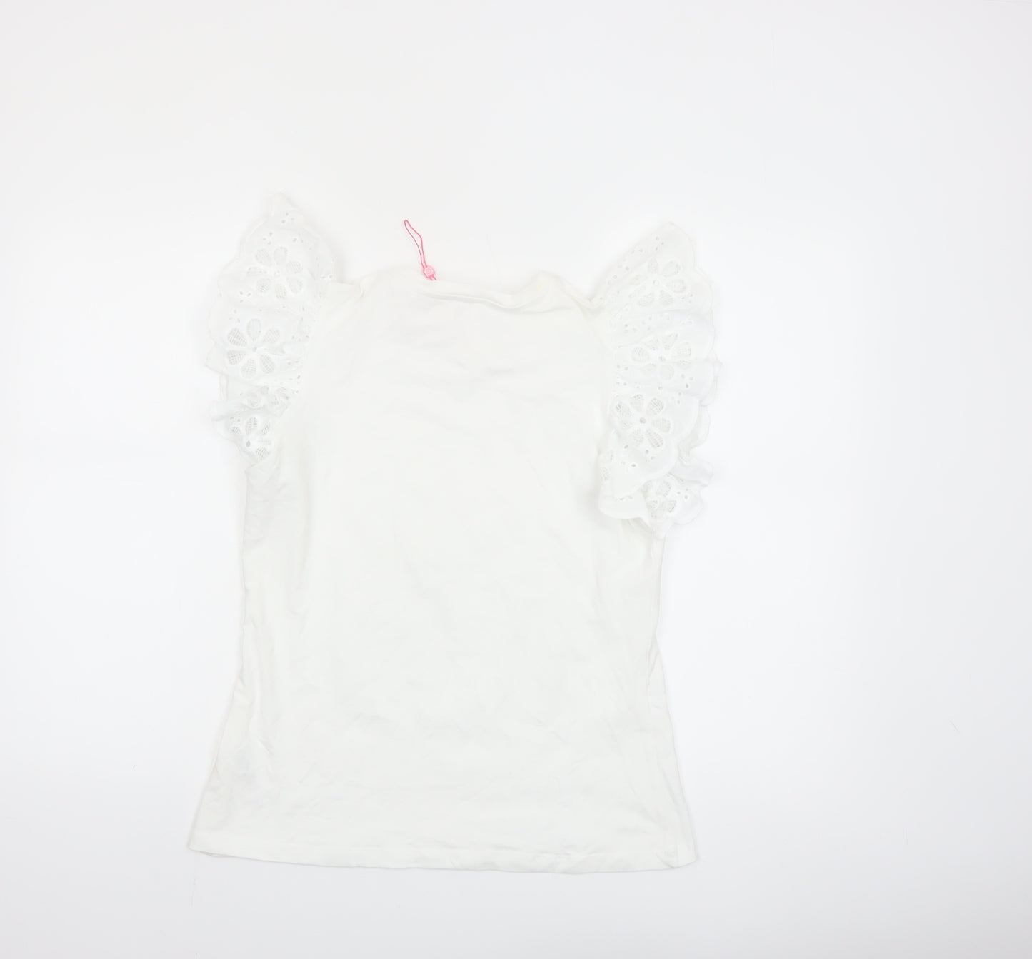 Savida Womens White Flutter Sleeve Cotton T-Shirt Size 12