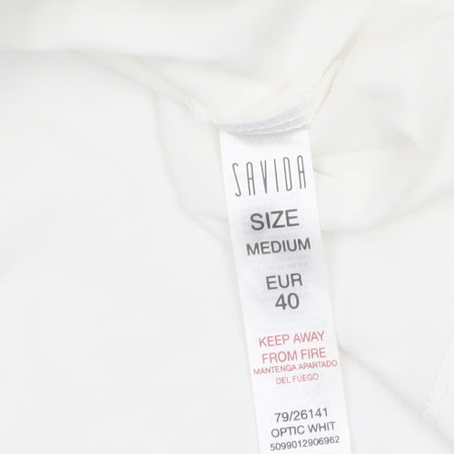 Savida Womens White Flutter Sleeve Cotton T-Shirt Size 12