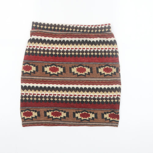 Hearts & Bows Women Brown Aztec Knit Mini Skirt Size 6 Stretch