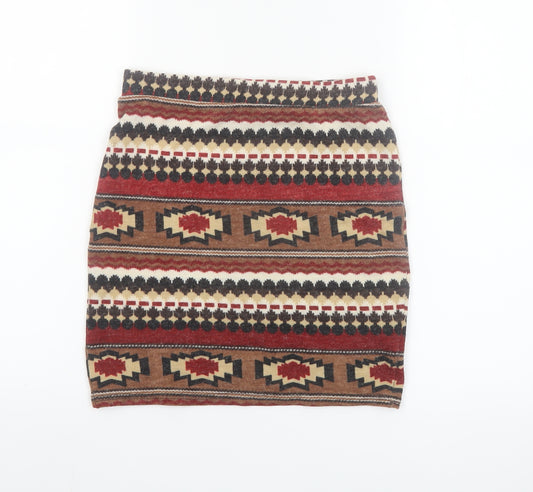 Hearts & Bows Women Brown Aztec Knit Mini Skirt Size 6 Stretch