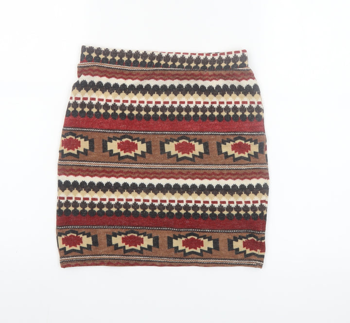 Hearts & Bows Women Brown Aztec Knit Mini Skirt Size 6 Stretch