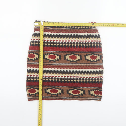 Hearts & Bows Women Brown Aztec Knit Mini Skirt Size 6 Stretch