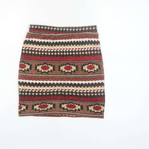 Hearts & Bows Women Brown Aztec Knit Mini Skirt Size 6 Stretch