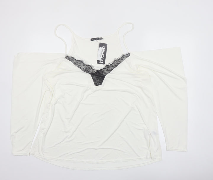 Boohoo Womens Ivory Lace Cold Shoulder Blouse Size 18