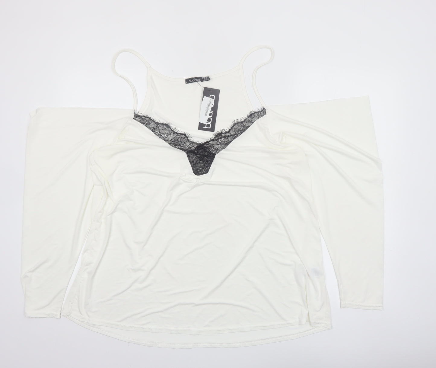 Boohoo Womens Ivory Lace Cold Shoulder Blouse Size 18