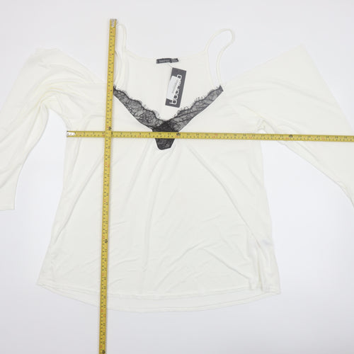 Boohoo Womens Ivory Lace Cold Shoulder Blouse Size 18