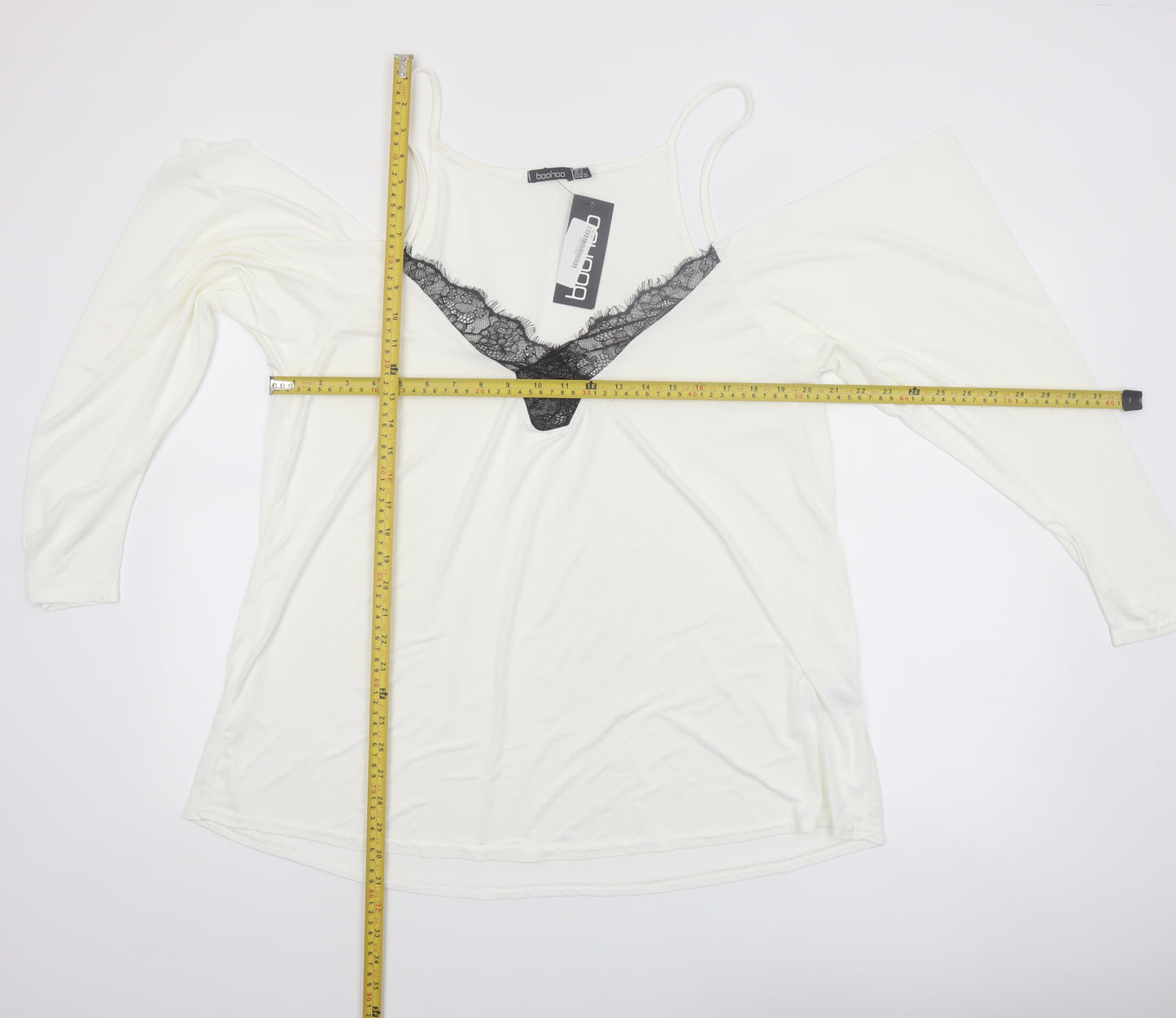 Boohoo Womens Ivory Lace Cold Shoulder Blouse Size 18