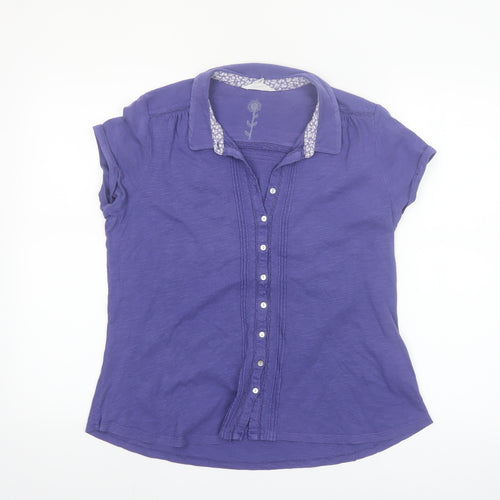 White Stuff Women's Purple Button-Up Short Sleeve Cotton Shirt Size 14