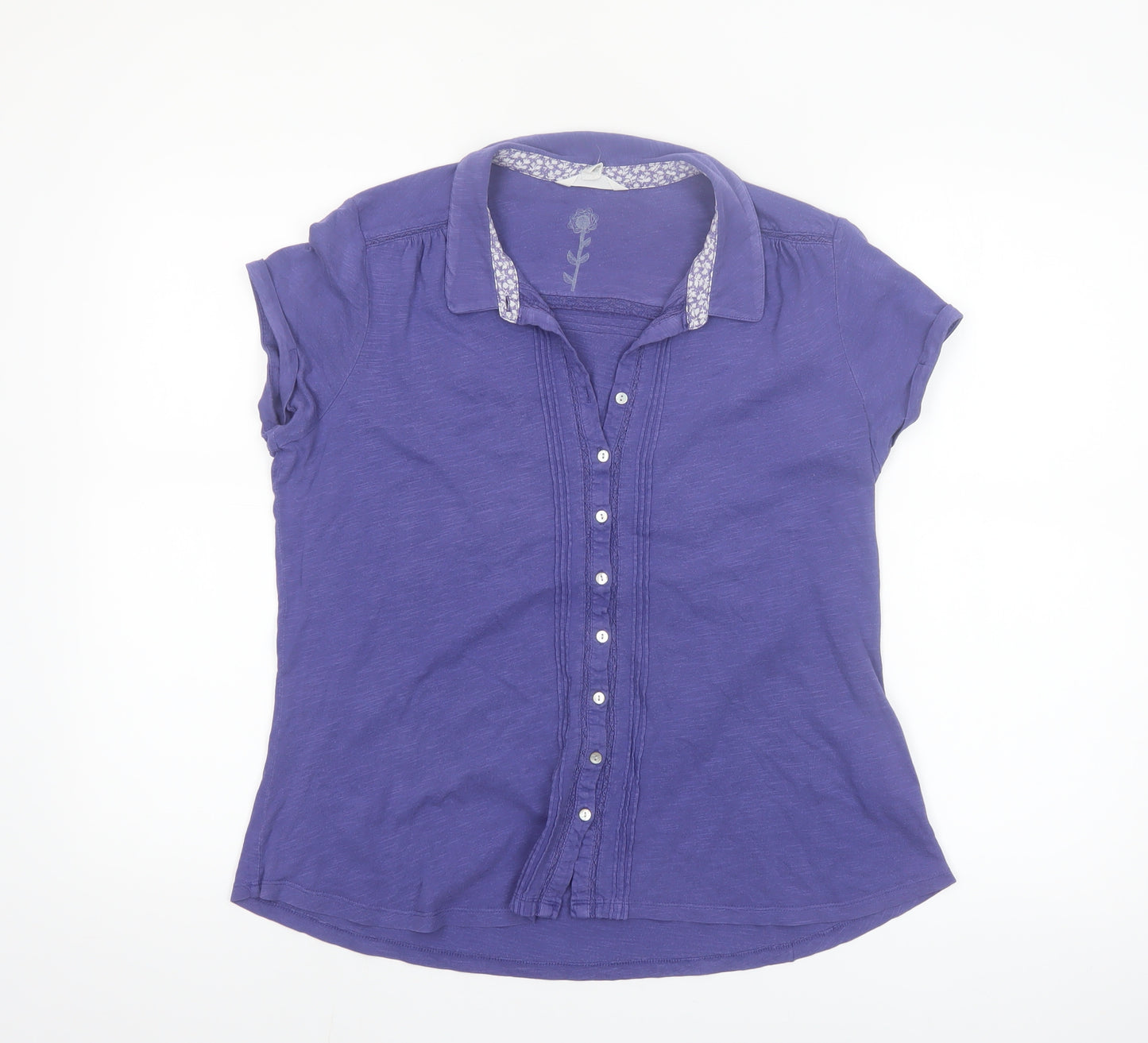 White Stuff Women's Purple Button-Up Short Sleeve Cotton Shirt Size 14