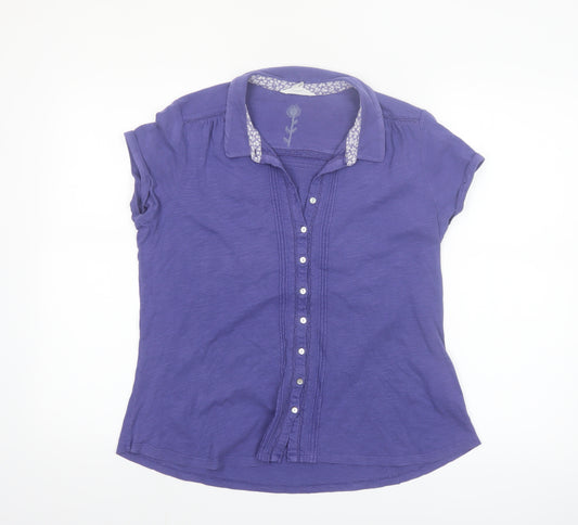 White Stuff Women's Purple Button-Up Short Sleeve Cotton Shirt Size 14