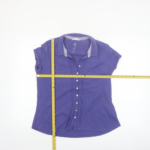 White Stuff Women's Purple Button-Up Short Sleeve Cotton Shirt Size 14