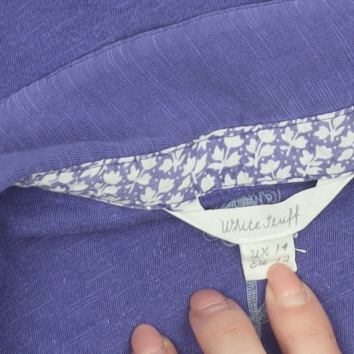 White Stuff Women's Purple Button-Up Short Sleeve Cotton Shirt Size 14