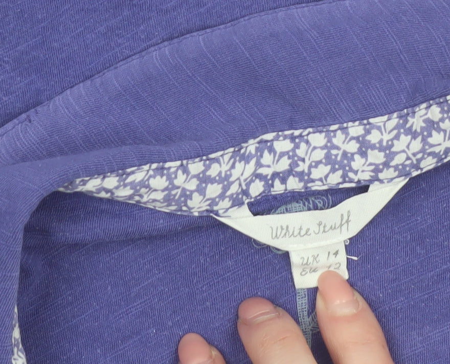 White Stuff Women's Purple Button-Up Short Sleeve Cotton Shirt Size 14