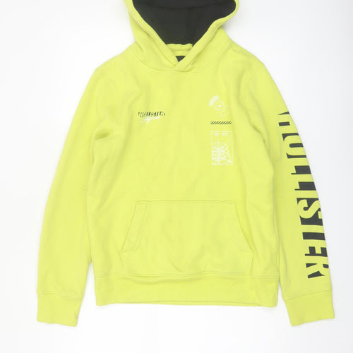 Hollister Men’s Yellow Pullover Hoodie S Fleece Logo Print