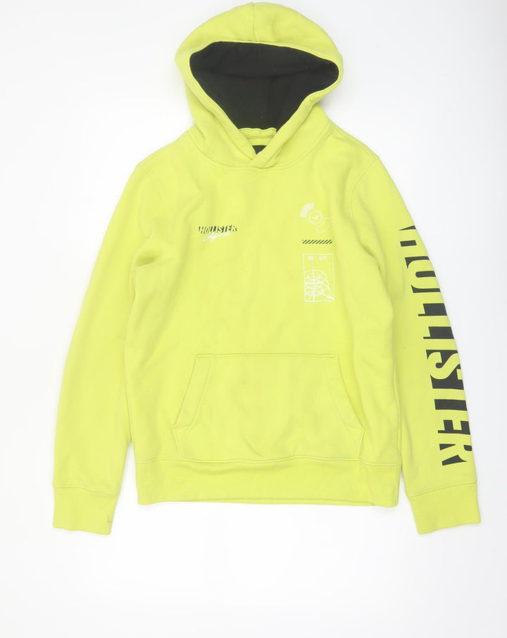 Hollister Men’s Yellow Pullover Hoodie S Fleece Logo Print
