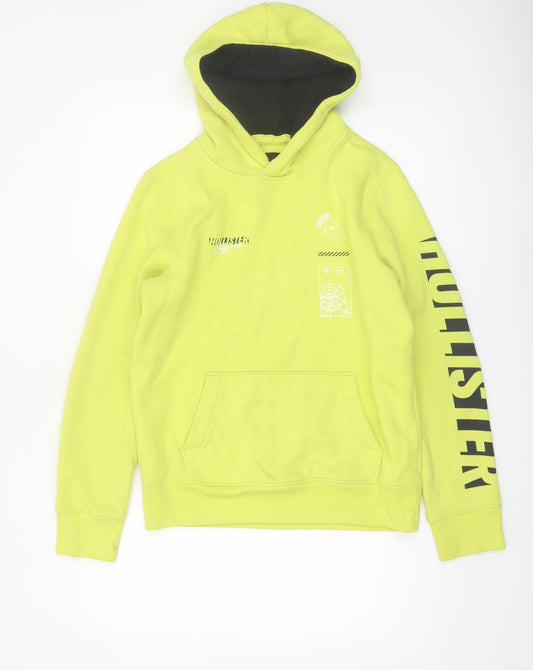 Hollister Men’s Yellow Pullover Hoodie S Fleece Logo Print