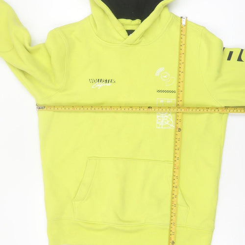 Hollister Men’s Yellow Pullover Hoodie S Fleece Logo Print