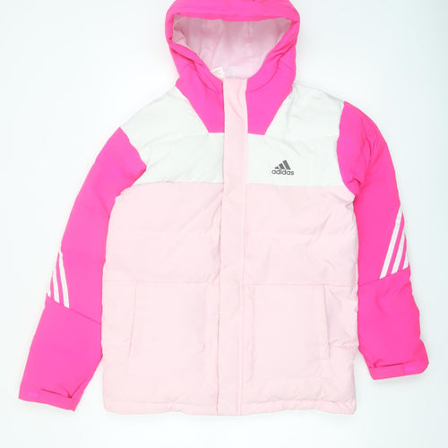 Adidas Girls Pink Hooded Puffer Jacket 13-14 Years Insulated Winter Coat
