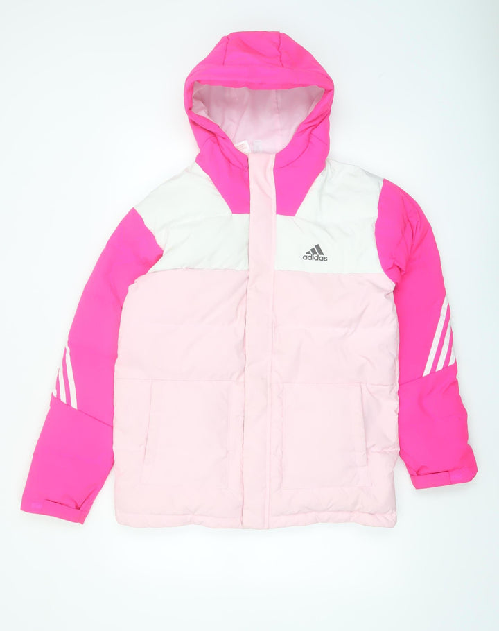 Adidas Girls Pink Hooded Puffer Jacket 13-14 Years Insulated Winter Coat
