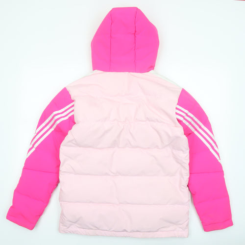 Adidas Girls Pink Hooded Puffer Jacket 13-14 Years Insulated Winter Coat