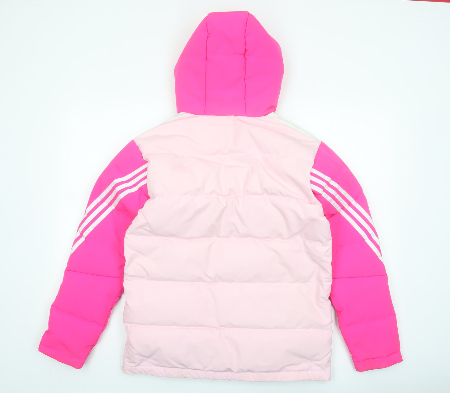 Adidas Girls Pink Hooded Puffer Jacket 13-14 Years Insulated Winter Coat
