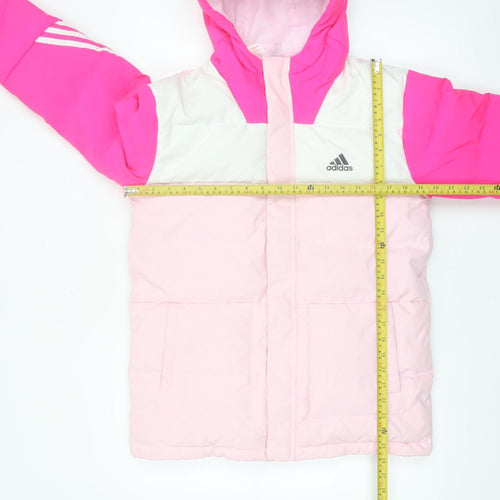 Adidas Girls Pink Hooded Puffer Jacket 13-14 Years Insulated Winter Coat