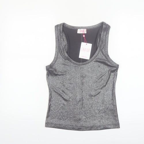 Savida Women Silver Tank Top Size 12 Slim Fit Stretch Jersey