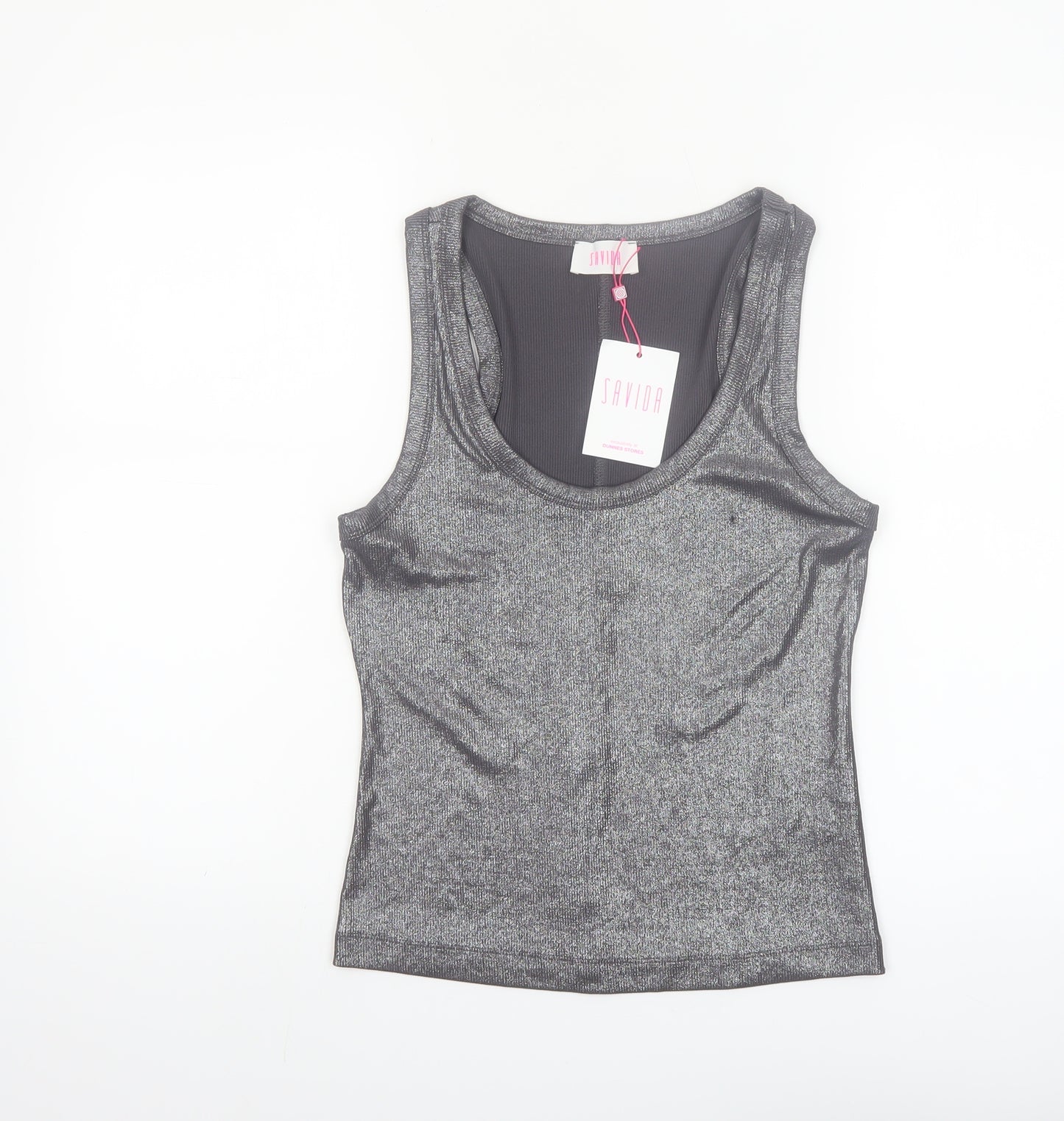 Savida Women Silver Tank Top Size 12 Slim Fit Stretch Jersey