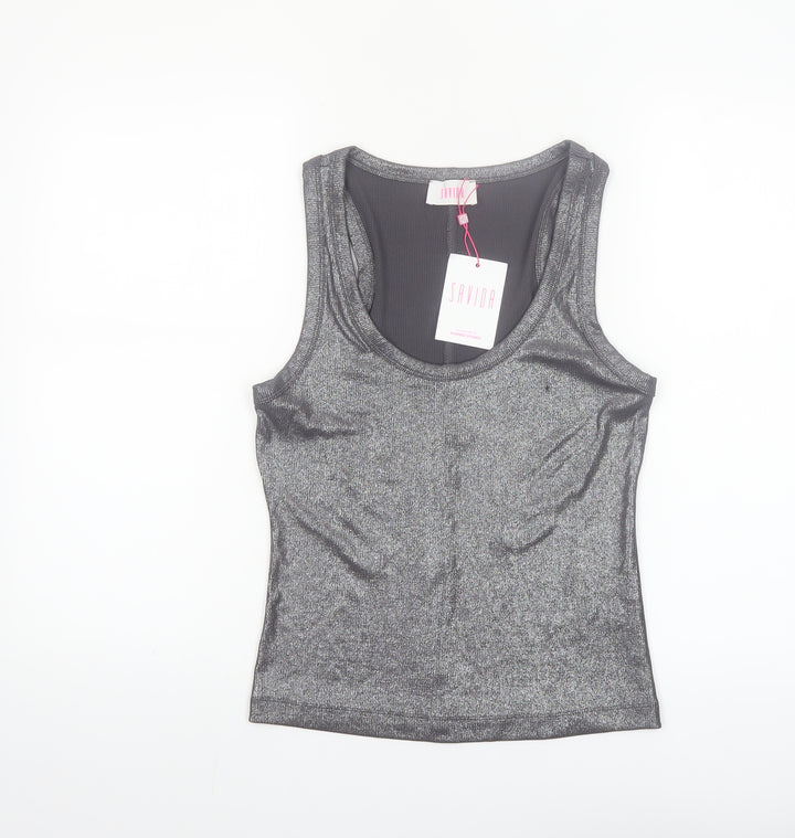 Savida Women Silver Tank Top Size 12 Slim Fit Stretch Jersey