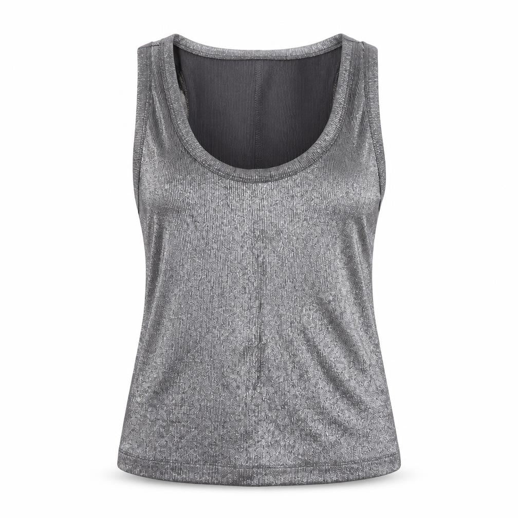 Front view of Savida Women Silver Tank Top, size 12 Slim, Fit Stretch Jersey