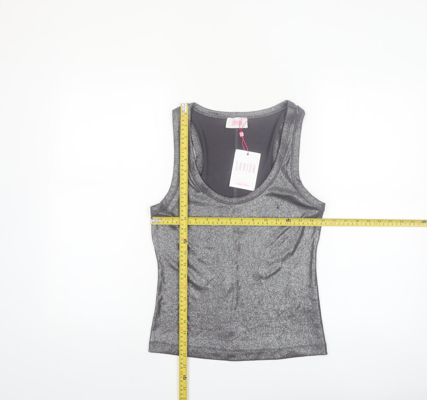 Savida Women Silver Tank Top Size 12 Slim Fit Stretch Jersey