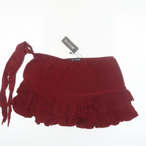 PrettyLittleThing Womens Red Size 12 Ruffle Wrap Mini Skirt