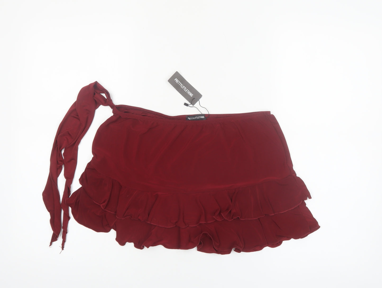PrettyLittleThing Womens Red Size 12 Ruffle Wrap Mini Skirt